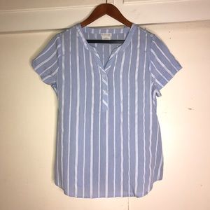 Van Heusen women’s tops blouse striped two buttons small, petite
